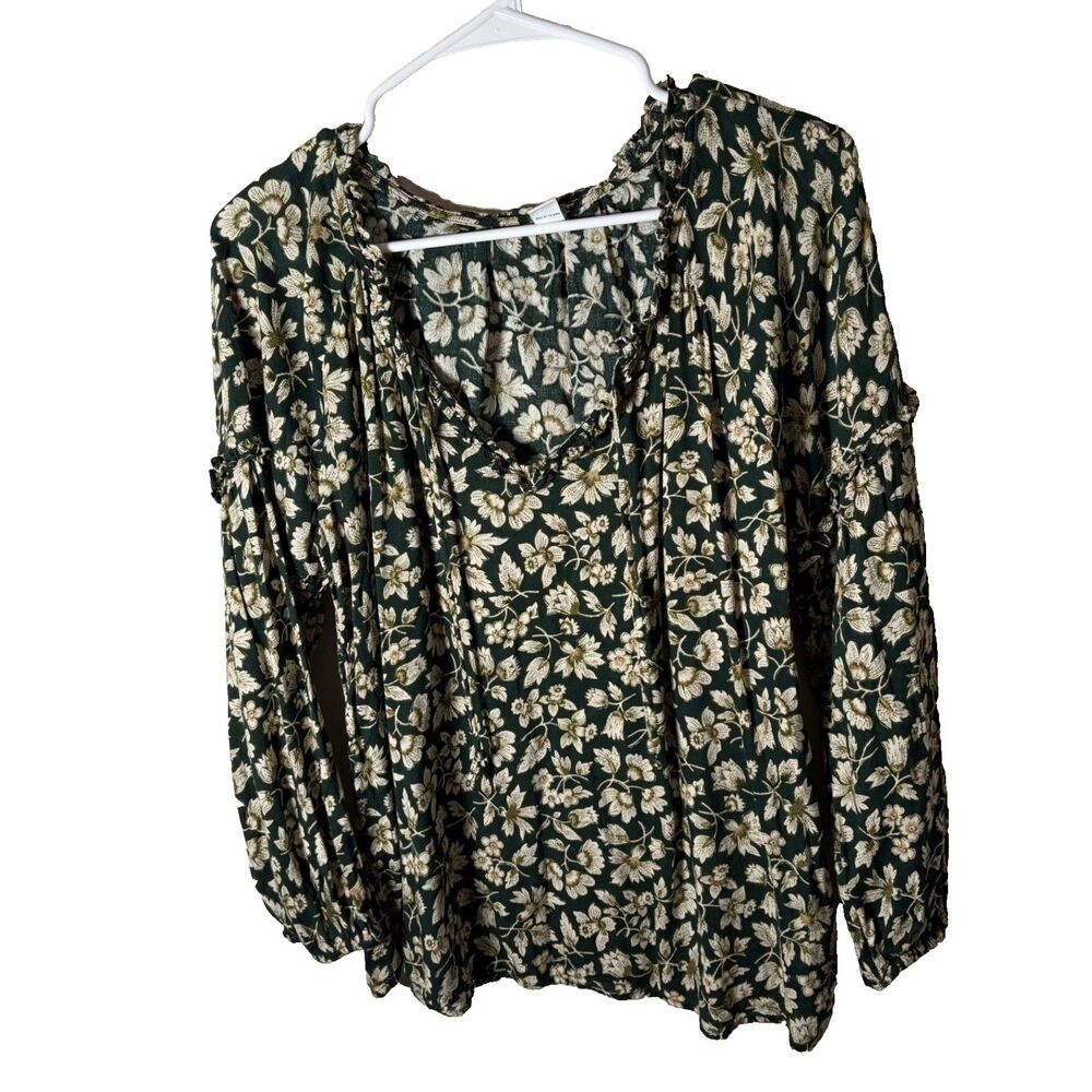 Old Navy Blouse Women's Small Floral V-Neck Ruffle Tie Lightweight Casual Top